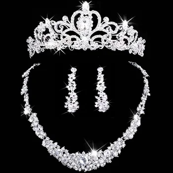 Joia nupcial tiara colar e brinco conjunto Coroa Tiara de Masės Acessorios Do Casamento Nuotakos joias de cristal