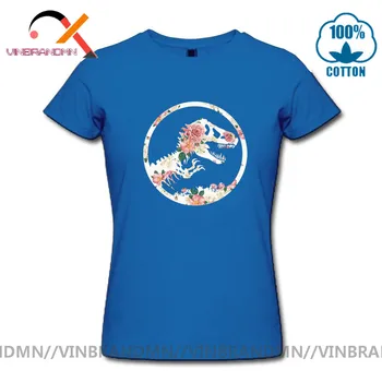 Juokinga Juros periodo Pasaulio marškinėliai moteriška Gėlių Dizainas Dinozaurų Parkas T-shirt jauna moteris jaunimo plonas mergaitės Dino Tees femme camiseta