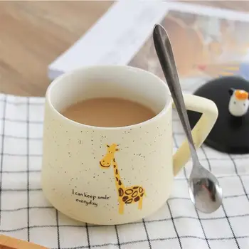 Kūrybinės Keramikos Puodelis Mielas Animacinių Filmų Žirafa Kavos Puodeliai Su Dangteliu Ir Šaukštu Pieno Puodeliai Drinkware Pusryčiai Taurės Pora Gimtadienio Dovana