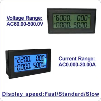 LCD Digital AC Įtampos Matuoklis 60-500V AC 20A 100A Elektros Energijos Analoginis Voltmeter Ammeter Vatų Dabartinės Amp Volt Dažnio Matuoklis PF