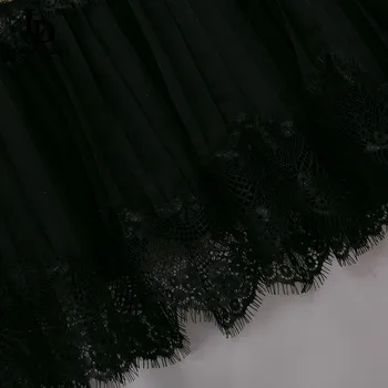 LD LINDA DELLA Mados Dizaineris Rudens Elegantiškos Juodosios Suknelės Moterų V-kaklo Prabangūs Nėriniai Kratinys Siuvinėjimo Derliaus Midi Suknelė