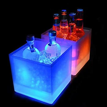 LED Ledo Kibiras 3.5 L Spalvinga Keitimas LED Aušintuvas Kibirą Dvigubo Sluoksnio Kvadratinių Ledo Plokštelėje Baras, Alus, Šampanas, Vynas, Gėrimai Alus