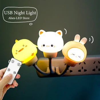 LED Mielas Vaikai Naktį Šviesos USB Apdailos Naktį Lempos Nuotolinio Valdymo Lokys/Cat Dekoras Apšvietimas Vaikas Miegamojo Animacinių filmų Naktiniai staleliai, Lempa