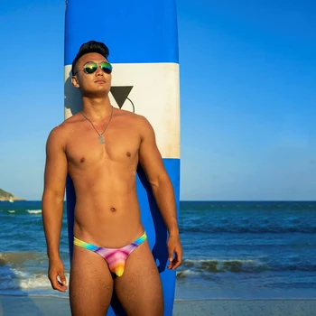 LH8 ryškus, seksualus vaivorykštė spausdinti vyrų maudymosi kostiumėliai 2020 stora mažas juosmens bikini maudymosi gėjus plaukti lagaminai skirtingų varpos maišelis dydis