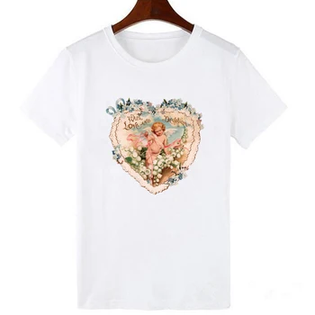 LUSLOS su meile ir atsidavimu Angelas Spausdinti Marškinėliai Moterims Vasaros trumpomis Rankovėmis Balti Atsitiktinis O-kaklo Marškinėlius Moterų Harajuku T-shirts