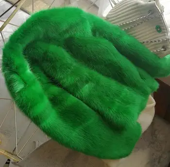 Laikyti šiltai Moterų Žiemos Green V Kaklo Plaukuotas Gauruotas Dirbtiniais Lapės Kailiniai Švarkai Derliaus ilgomis rankovėmis Pūkuotas Dirbtiniais Kailiais Kailis Purus viršutinių drabužių siuvimas