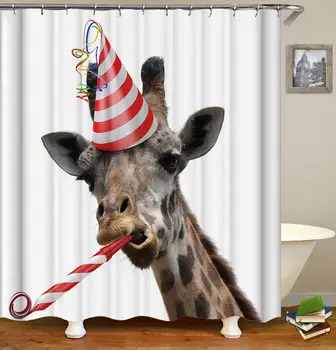 Laukinių Gyvūnų Vonios Užuolaidų Žirafa Vandeniui Dušo Užuolaidos Su Kabliukais 3D Spausdinimo Vonios kambarys Dekoro
