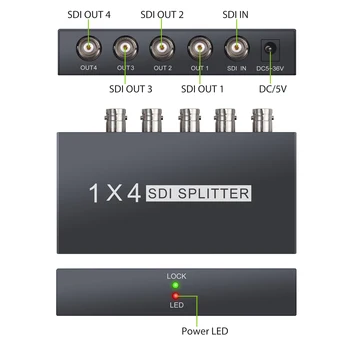LiNKFOR 1x4 Splitter Už SD-SDI HD-SDI 3G-SDI Kartotuvas Extender 1 Įvestis ir 4 išėjimai 1080P 60HZ Skaldymo 1x4 Su Maitinimo Adapteris