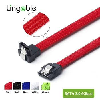 Lingable 5VNT SATA 3.0 III Dešinysis Kampas 90 Laipsnių SATA3 7pin Duomenų Kabeliai 6Gb/s SSD Laidas HDD Kietojo Disko kabelis su Nailono Rankovėmis