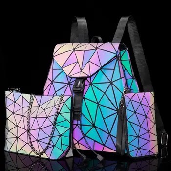 Lovevook moterų kuprinė kuprinę sulankstomą crossbody krepšys ponios maišelį rinkinys, 3 Vnt rankinėje geometrinis krepšys šviesos spalva