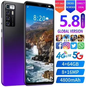 M10 Ultra 5.8 Colio 4+64GB 4+128GB Išmaniųjų Telefonų HD Ekranas, 8 Core 4800mAh 8+16MP Mobiliųjų Telefonų Pasaulinė Versija mobiliųjų telefonų MTK6779