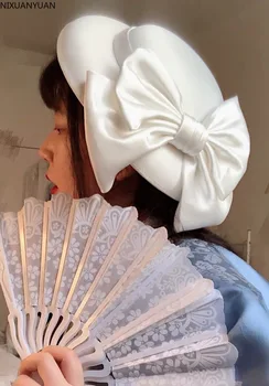 Mados Balta Nuotakos Suknelė Viršų Skrybėlę Prancūzijos Šviesą Britų Ponios Pokylių Elegantiškas Lankas Kaklaraištis Skrybėlę Jaunavedžių Vestuvių Galvos Apdangalai Priedai