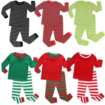 Mados Naujų Vaikų Kalėdų Kūdikis Sleepwear Kalėdų Pajama Nustato Visą Rankovės Dryžuota Kalėdų Pižama 2-8Years Pijamas
