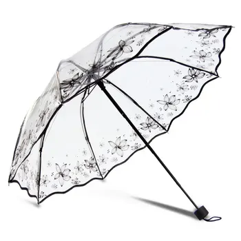 Mados asmenybės tris sulankstomas skėtis moterų skaidrus kūrybos spausdinimas, apsauganti skėtis moterų skėtis