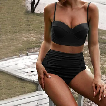 Maillot de bain femme 2019 bikini Moterims Aukšto Juosmens Bikini, maudymosi Kostiumėliai, Swimuit Moterų Retro Beachewear Bikini Nustatyti, maudymosi kostiumą