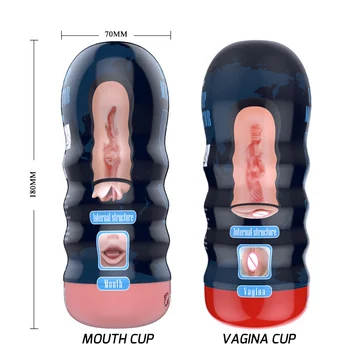 Makšties/Burnos Tipas Sekso Taurės Vyrų 18*7cm Vyrų Masturbator Realistiškas, Vaginos Ir Oralinio Sekso Vakuuminės Taurės Suaugusiųjų Sekso Žaislas Kišenėje Pūlingas