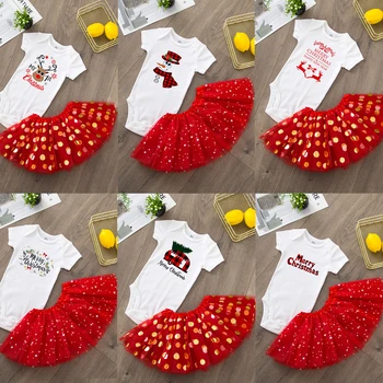 Mano Pirmoji Kalėdų Baby Girl Dress Komplektus Drabužių 2vnt Rinkiniai Romper Tutu Sijonas Vasaros Cute Drabužiai Tiktų Kalėdų Nustatyti Dėvėti