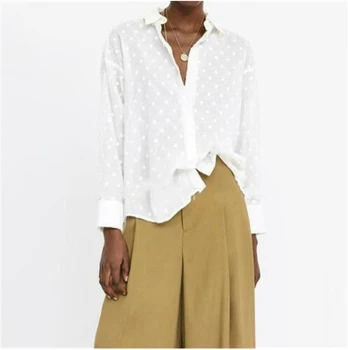 Marškinėliai Moterims TopsSexy Šifono Baltos Palaidinukės Ilgomis Rankovėmis Elegantiškas Ponios Polka Dot Chemise Femme Blusa Streetwear Marškinėliai