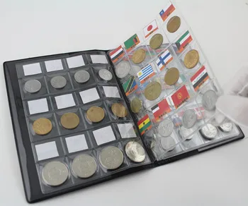 Mažas 60 pasaulio monetų atsargų knyga numizmatikos monetos, knyga monetų albumas su 194 vėliavos žymės