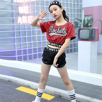 Merginos Blizga China Džiazo Šokių Drabužiai Vaikams Cheerleader Kostiumai Šokių Hip-Hop Veiklos Šiuolaikinių Šokių Drabužių Rinkinys