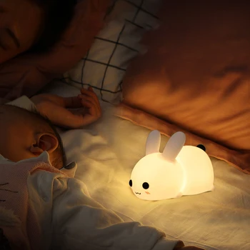 Mielas Triušis Naktį LED Lemputė USB Įkrovimo Gyvūnų Triušis Silikono Šviesos Minkštas Animacinių filmų Kūdikio Lempa Vaikams Dovanų Naktį Lempa