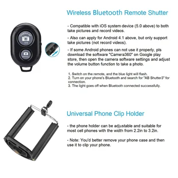 Mini Selfie Stick Telefono Trikojis Stovas su Nuotolinio Valdymo ir Telefono Įrašą Suderinamas su iPhone Xs MAX XR X 8P 7P 6S Galaxy S9 Plus