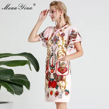 MoaaYina Mados kilimo ir tūpimo Tako suknelė Pavasario Vasaros Moterų Suknelė trumpomis rankovėmis Derliaus Spausdinimo Duobute China Aplikacijos Suknelės