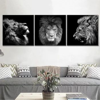 Modernus Dekoro 3 Plokštės Black Lion Head Drobė Meno Tapybos Ant Sienų Plakatai Ir Spausdina Afrikos Gyvūnų Nuotraukos Kambarį