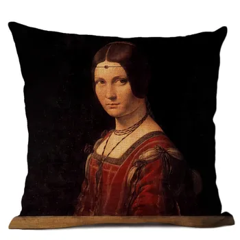 Mona Lisa Smile Meno Renesanso Aliejaus Tapybai ant Pagalvės Mikelandželas Siksto Medvilnės Lakštų Sofa Dekoratyviniai pagalvių užvalkalai