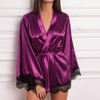 Moterims, Chalatai Ponios Sexy Naktį Nėrinių Suknelė Sleepwear Rankovių naktiniai marškinėliai V-kaklo Nightdress Nėrinių Seksualus Prarasti Pižamą Plius Dydis