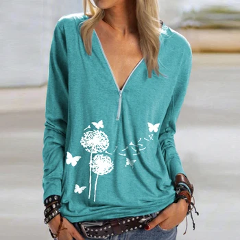 Moterims Gėlių Spausdinti Palaidinė Marškinėliai 2020 M. Rudenį Elegantiškas V-Kaklo Mygtuką ilgomis Rankovėmis Viršūnes Ponios Office Atsitiktinis Streetwear Blusas 5XL