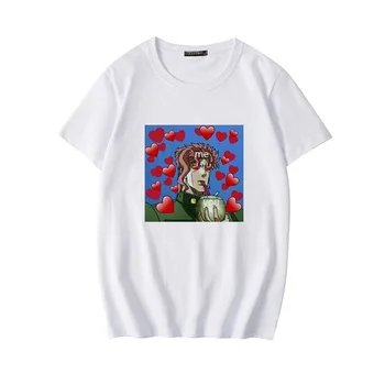 Moteris Animacinių filmų Atspausdintas T-shirt Atsitiktinis Hip-Hop Moterų Viršūnių Tee Japonija Harajuku Anime JoJo Keistų Nuotykių Juokingi marškinėliai