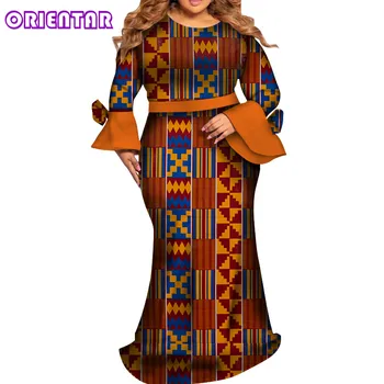 Moterys Afrikos Spausdinti Suknelės ilgomis Rankovėmis O-Kaklo Medvilnės Dashiki Suknelė Afrikos Drabužių Maxi Suknelė Atsitiktinis Plius Dydis WY5829