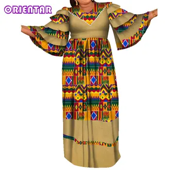 Moterys Afrikos Suknelė daugiasluoksnė, Varpo Rankovės Afrikos Spausdinti Suknelės heidi bazin Riche Tradicinių Drabužių Moterims Africaine Femme WY8119