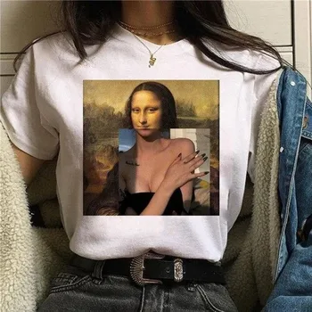 Moterų Juokingi Mona Lisa Estetinės Print T-Shirt Mergina, Moteris Ullzang Derliaus 90s Harajuku Marškinėlius Naujas Mados Viršų Tee,Lašas Laivas