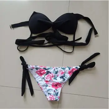 Moterų Kratinys Seksualus bikini Mažas juosmens maudymosi Paplūdimio push up Kryžiaus Tvarstis Apynasrio spausdinti maudymosi kostiumėlį Bikini komplektas