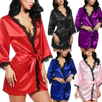 Moterų Pižama Moterims Seksualus Šilko Pataluose Babydoll Nėrinių Lingerie Diržas, Vonia, Chalatas, naktiniai drabužiai moteriškas chalatas seksualių moterų pižama šilko J20