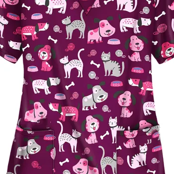 Moterų Tshirts trumpomis Rankovėmis V-kaklo Viršūnes Darbo Vienodas Animacinių filmų Print t-shirty damskie moterų drabužių футболка
