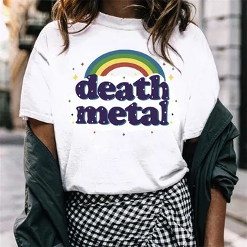 Moterų Vasaros Marškinėliai Lady Mados trumpomis Rankovėmis Viršūnes Tee Atsitiktinis Marškinėliai, O kaklas Baltas Mielas Spausdinti Death Metalo Moterų marškinėliai