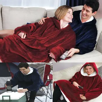 Moterų, Vyrų Žiemos Vilnos Nešiojami Antklodė Su Rankovėmis Ir Kišenėje Micro Pliušinis Šiltas Snuggie Šilumos Sleepwear Nakties skraiste