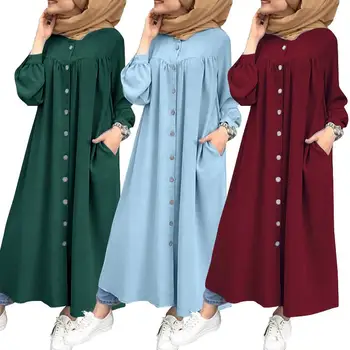 Musulmonų Marškinėliai Suknelė Moterų turkijos Sundress ZANZEA 2021 Atsitiktinis ilgomis Rankovėmis Maxi Vestidos Moterų Mygtuką Skraiste Femme Plius Dydis 5XL