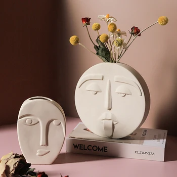 Namų Dekoro Kūrybinės Keramikos Vaza Gėlėms Žmogaus Veidą Dizaino Šiaurės Apdailos Namų Vaza prabanga Puodą Džiovintų Gėlių