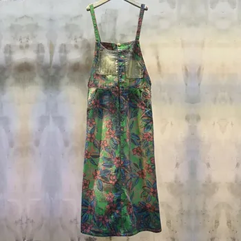 Nauja Vasaros Stiliaus Moterų Suknelės, Plius Dydis Mados Atsitiktinis Palaidų Derliaus Spausdinimo Dirželis Džinsai Suknelė Moterims Didesnių Džinsinio Vientisas