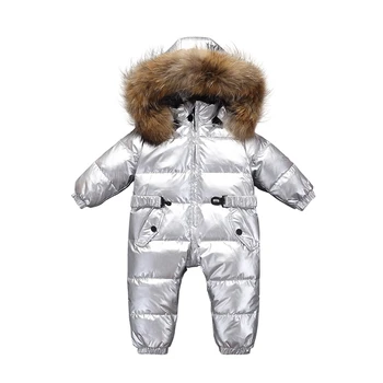Naujagimio snowsuit gamtos apykaklės žiemą šiltų drabužių berniukas žemyn striukė kailis žiemą striukės mergaitėms bamblys berniukai žiemos paltai