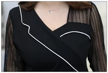 Naujas 2021 m. pavasarį, rudenį plius dydis suknelė moterims, didelis, ilgomis rankovėmis, plonas nėrinių mygtuką, plisuotos suknelės juoda 4XL 5XL 6XL 7XL 8XL