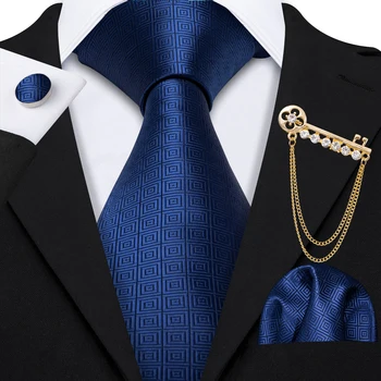 Naujas Mados Desinger Vyrų Kaklaraištis Sagė Rinkinys, Mėlynas Dryžuotas Šilko Kaklaraištį, Vestuves Necktie Nosinė Cravat Barry.Wang LS-5224