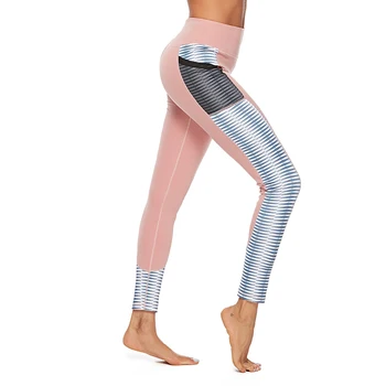 Naujas Moterų Jogos Kelnės su Kišenė Geometrinis Kratinys Gimnastikos Triko Aukšto Juosmens Kvėpuojantis Jogos Antblauzdžiai Slim, Veikia Kelnės