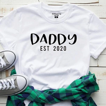 Naujas Tėtis Ir Mama 2020Couple T-shirt Nauja Mama Šeimos Atitikimo Viršuje Moterų Tee Atsitiktinis Trumpas Rankovės Nėštumo Skelbimas Viršūnės S-XL