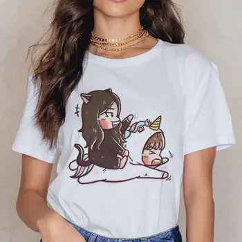 Naujas moterų Harajuku Mielas animacinių filmų Stiliaus marškinėliai Plotas juoda rausva Kawhi Eliza Jenny Rose T-shirt Vasaros mados saldus mergaitė, T-shirt
