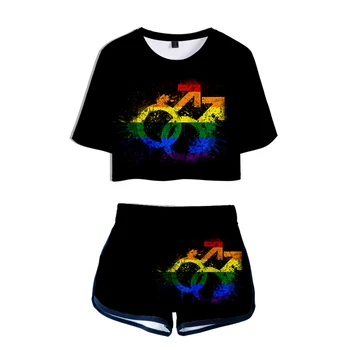 Naujas nekaltumo tos Pačios lyties Harajuku T-shirt Spausdinti Lgbt Spalva Hip-hop Moterų Slim Fit Modelio 3D T-Marškinėliai + Šortai Moterims Nustatyti Prekės